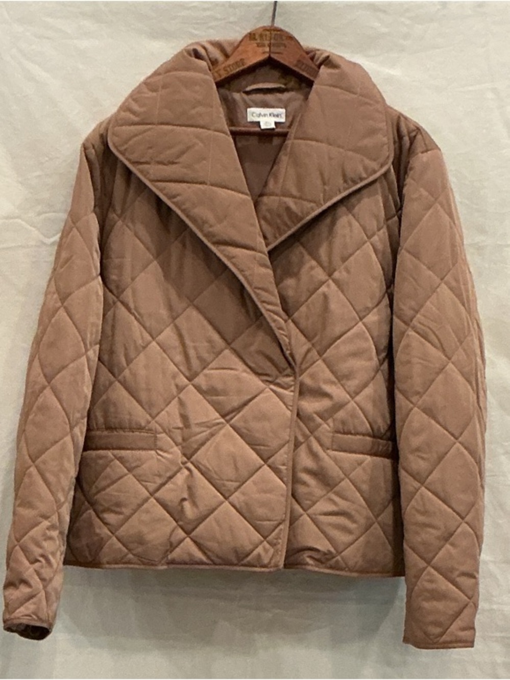 Calvin Klein Quilted Short Puffer Jacket in Taupe